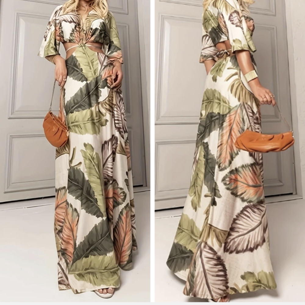 Earthtone Palm tree maxi dress